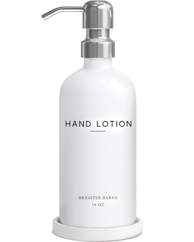 White Glass Lotion Dispenser with Pump Bathroom Set by Brighter Barns