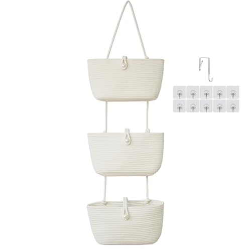 3 Tier Hanging Baskets for Storage with Pearl Button Strap (33.12 Ounce)