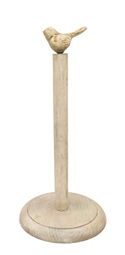 Bird Design Shabby Whitewashed Wood Paper Towel Holder Stand Up Paper Towel Holder