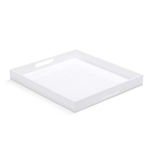 White Modern Acrylic Ottoman Tray with Cutout Handles 22x22 Inch Over