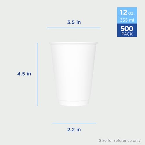 12 oz Double Wall Insulated Coffee Cup [500 Count] White Disposable Paper Hot Cup
