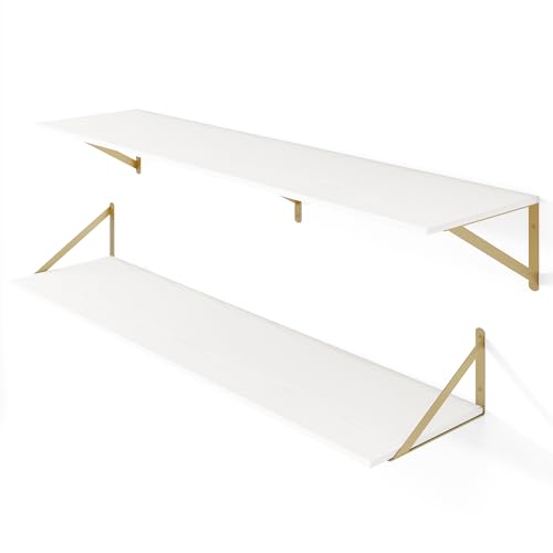 48W x 12D Deep Floating Shelves Set of 2 White & Gold (2 Count)