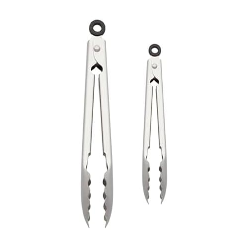 Set of 2 Stainless Steel Tongs with Scalloped Edges Easy Lock Dishwasher Safe Durable and Versatile 7 Inch and 9 Inch Silver