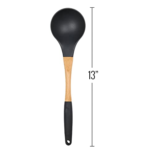 Grey Nylon Ladle with Soft Grip Ergonomic Wooden Handle Kitchen Utensils