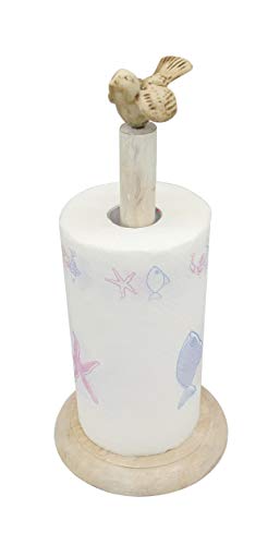Bird Design Shabby Whitewashed Wood Paper Towel Holder Stand Up Paper Towel Holder