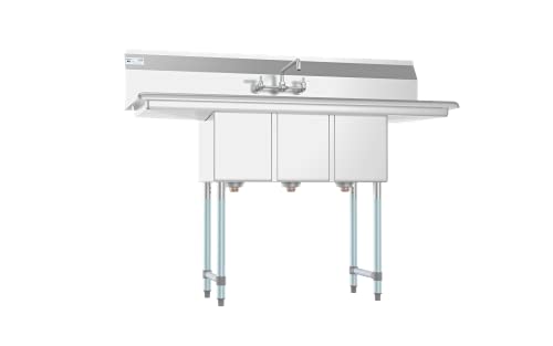 3 Compartment Stainless Steel NSF Commercial Kitchen Sink with Faucet and Cross braced Legs