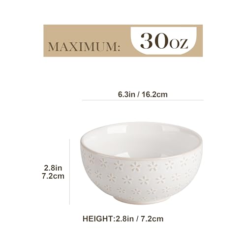 Cereal Bowls 30 Ounce Ceramic Soup Bowl for Kitchen (4 Count)