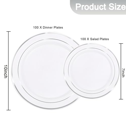 200 Pcs Silver Plastic Plates (200 Count)