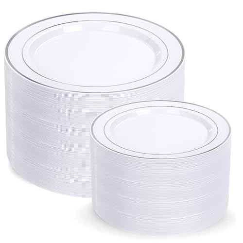 200 Pcs Silver Plastic Plates (200 Count)