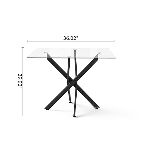 36” Square Glass Dining Table for 4