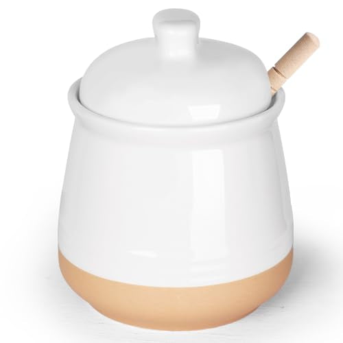 Honey jar with Lid and Wooden Dipper (12 Ounce)