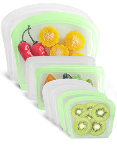 8 Pack Seal Top Silicone Food Storage Bags Microwave Oven Safe (8 Count)