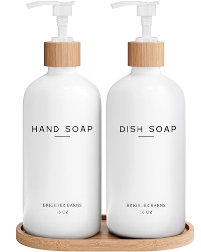 White Glass Hand and Dish Soap Dispenser Set by Brighter Barns (2 Count)