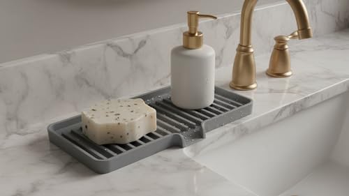 Silicone Soap Dish Tray and Sponge Holder with Drain Chute