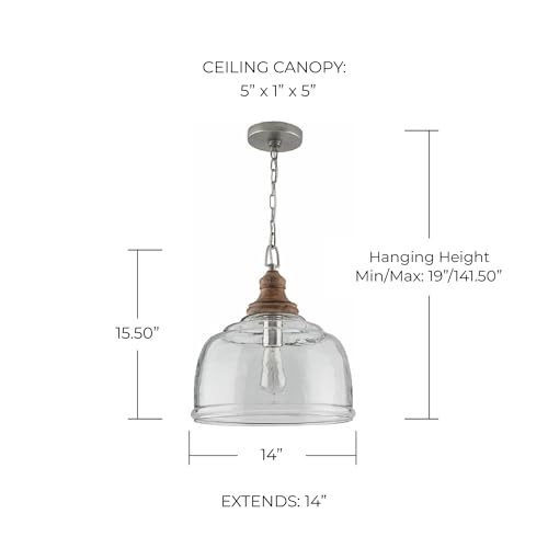 Capital Lighting 330318GY Julian Coastal Style Clear Organic Rippled Glass Pendant with Handcrafted Mango Wood Finial