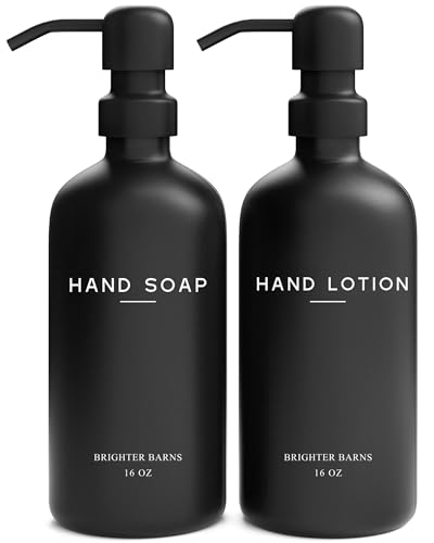 Black Glass Soap and Lotion Dispenser Set by Brighter Barns (4 Count)
