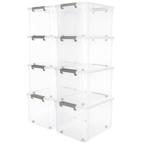 Citylife 58.1 QT Plastic Storage Bins with Latching Lids Stackable Storage Containers for Organizing Large Clear Storage Box for Garage (8 Count)