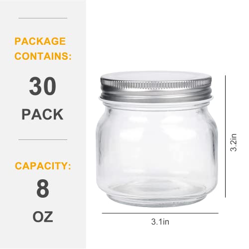 Mason Jars Glass Jars With Lids 8 oz (30 Count)