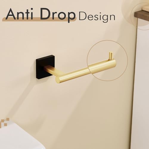 Toilet Paper Holder Black with Gold Toilet Roll Holder Hold Mega Rolls Kitchen Bathroom Tissue Paper Dispenser Stainless Steel