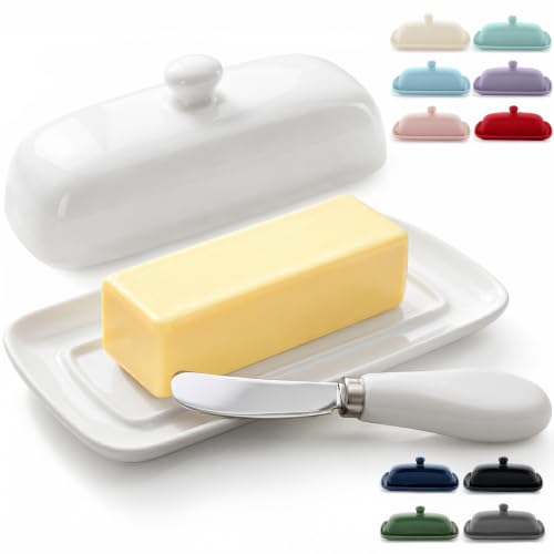 Ceramic Butter Dish with Lid For Countertop & Stainless Steel Knife
