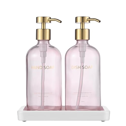 Glass Kitchen Soap Dispenser Set with Ceramic Tray (3 Count)
