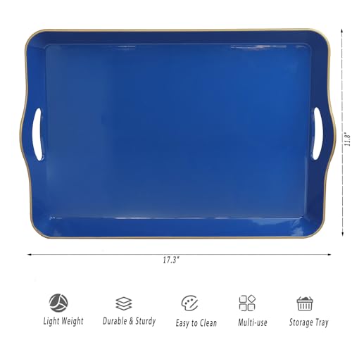 Large Blue Serving Tray with Handles