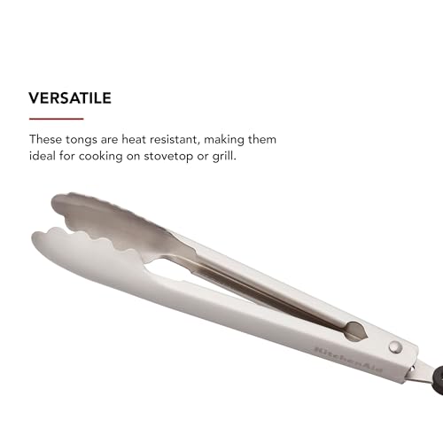 Set of 2 Stainless Steel Tongs with Scalloped Edges Easy Lock Dishwasher Safe Durable and Versatile 7 Inch and 9 Inch Silver