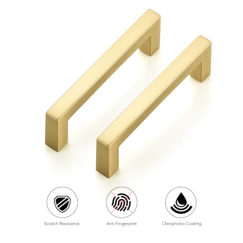 Brushed Gold Cabinet Handles Solid Cabinet Pulls 3 Inch CC (15 Count)