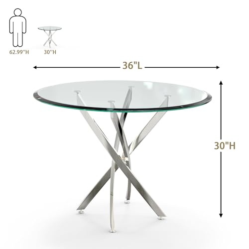36" Round Glass Dining Table for 4