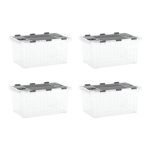 Clear Storage Boxes with Attached Lids (4 Count)