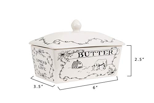 Country Stoneware Butter Dish with "Spread the Love" Message and Farm Landscape Design