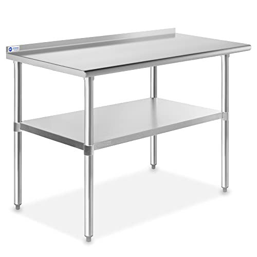 Stainless Steel Kitchen Prep Table 48 x 24 Inches with Backsplash & Under Shelf