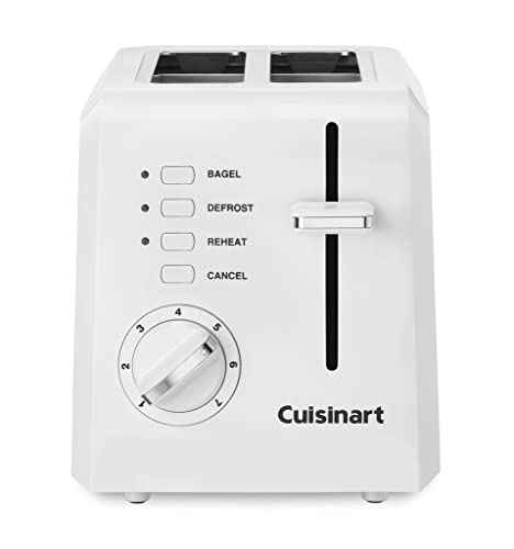 CPT-122 2-Slice Compact Plastic Toaster, Slots for Bagels & Bread, 7 Shade Settings, Cancel/Defrost/Reheat Functions, Removable Crumb Tray, Small Kitchen Appliance for Home & Office, White