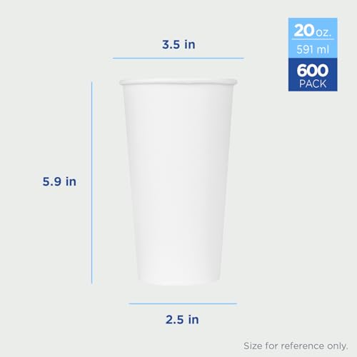 20 oz Paper Hot Coffee Cups [600 ct] White Disposable Cup for Hot (600 Count)