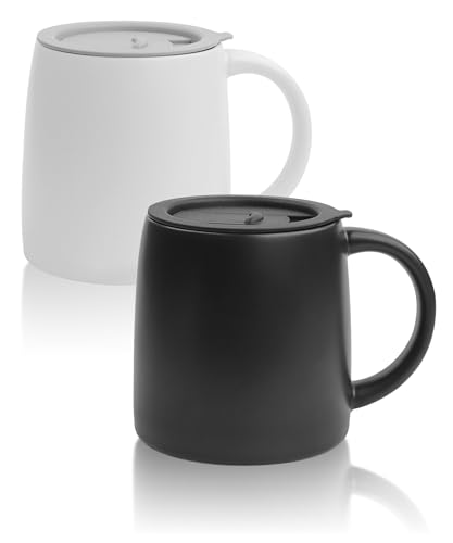 14 oz Ceramic Coffee Mug with Lid (2 Count)