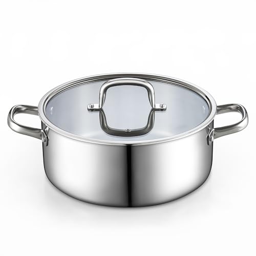 7 Quart Tri Ply Clad Stainless Steel Stockpot with Glass Lid