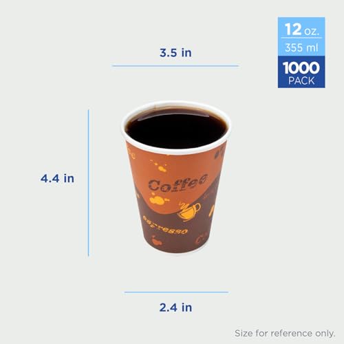 12 oz Paper Hot Coffee Cups [1000 ct] Disposable (1000 Count)