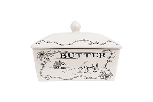 Country Stoneware Butter Dish with "Spread the Love" Message and Farm Landscape Design