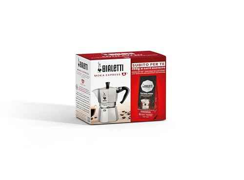 6 Cup Moka Pot and Coffee Ground Bundle 8.8oz Bag with Medium Roast Italian Ground Blend