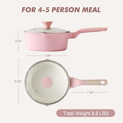 Ceramic Nonstick Saucepan with Double Pouring Spout