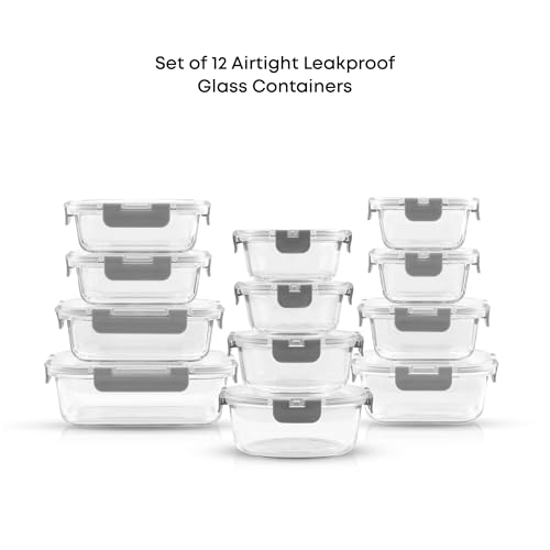 24pc Borosilicate Glass Storage Containers with Lids (12 Count)