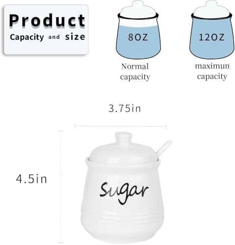 12oz Ceramic Sugar Bowl with Lid and Spoon