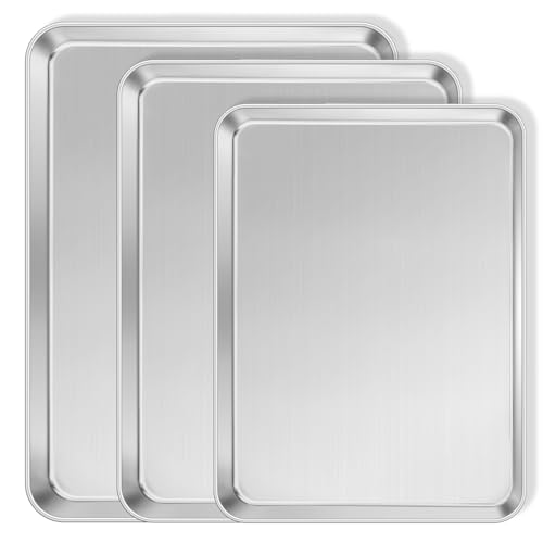 Non Toxic Stainless Steel Baking Sheet Pans For Cookies (3 Count)