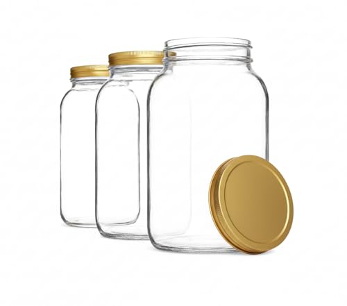 Set of 3 One Gallon Large Glass Jar with Lid (3 Count)