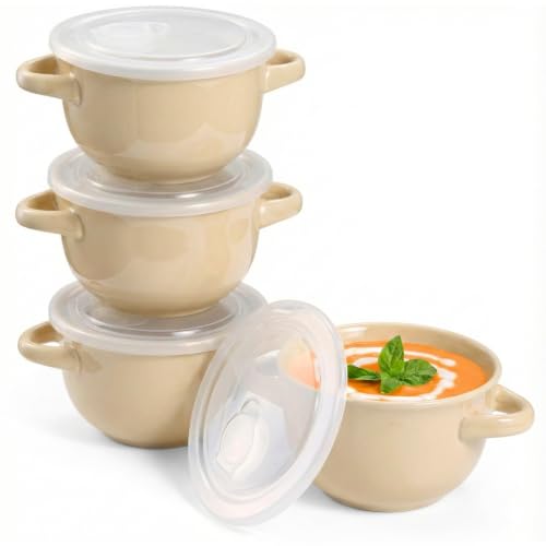French Onion Soup Crocks with Lids & Handles (4 Count)