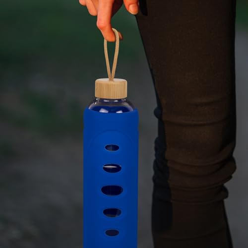 32 oz Narrow Mouth Glass Water Bottle with Windowed Silicone Sleeve
