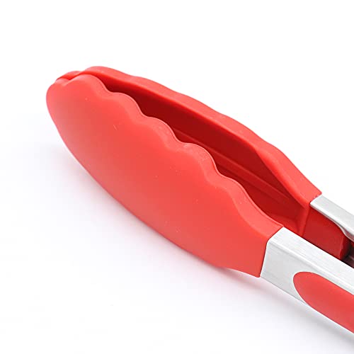4 Pack Red Silicone Kitchen Tongs Set