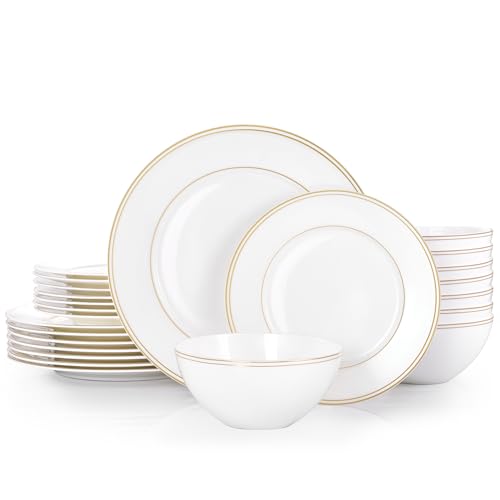 24Pcs Gold Trim White Bone China Set