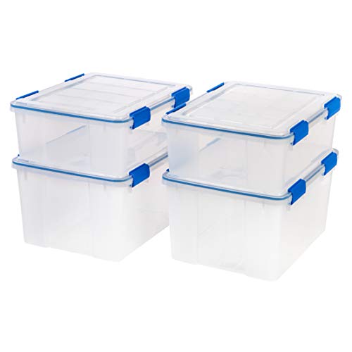4-Pack 26.5/44 Combo Qt Storage Bins with Gasket Lids, Clear/Blue (4 Count)