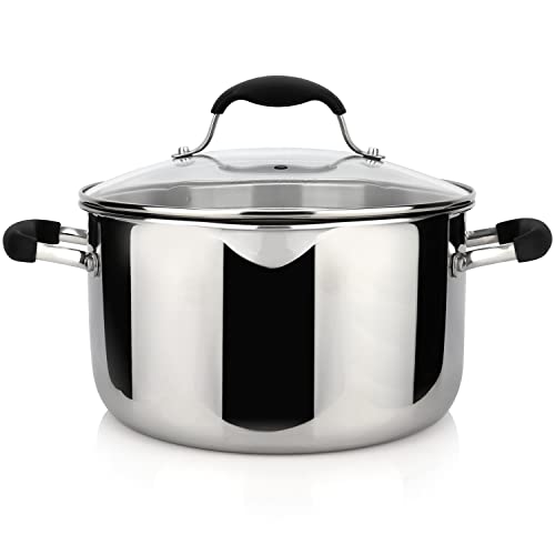 6 Quart Tri Ply Stainless Steel Stock Pot with Glass Strainer Lid